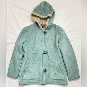 Woolrich Womens Green Warm Fleece Sherpa Hooded Duffle Jacket Size Large